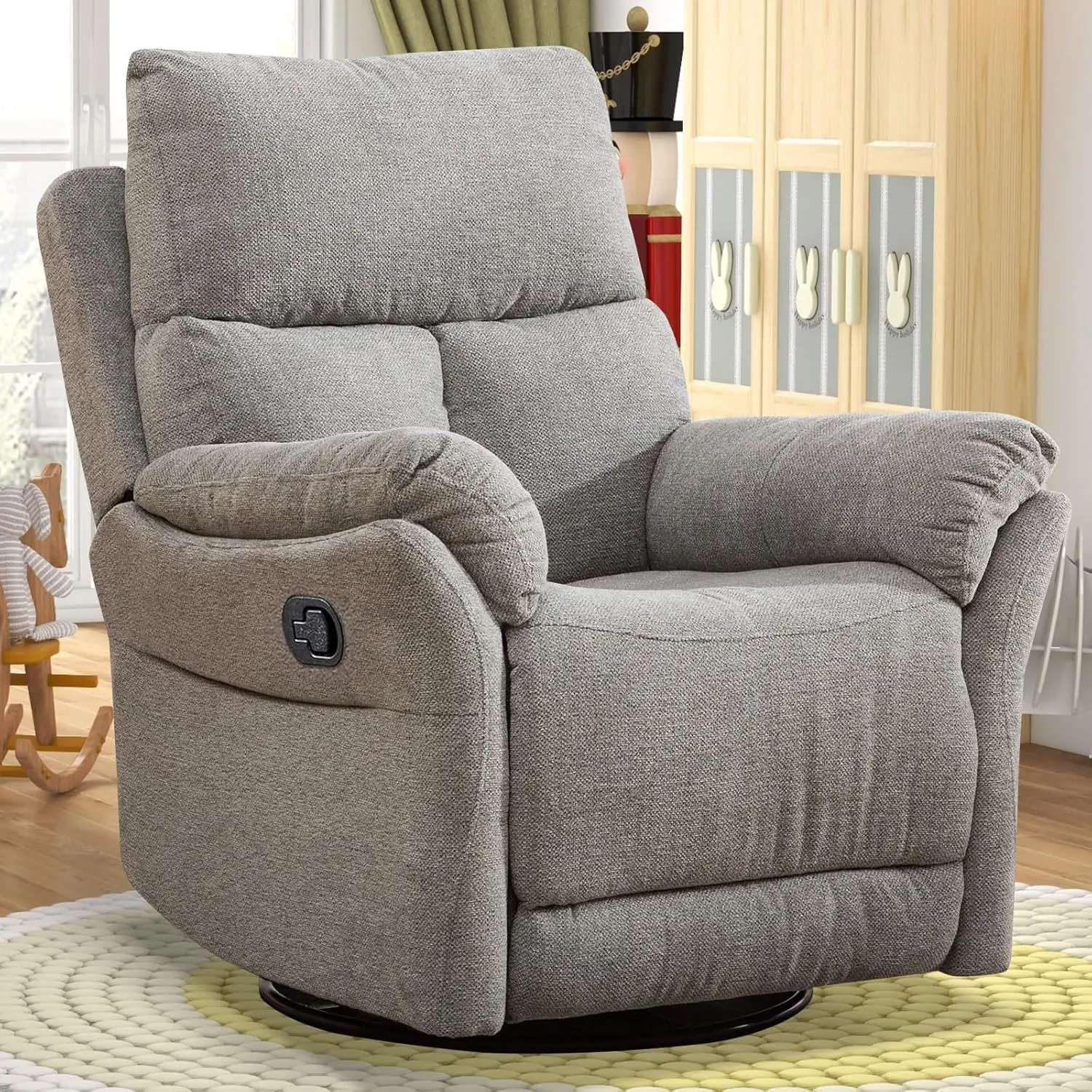 Swivel Rocker Recliner Chair, Manual Fabric Glider Nursery Recliner Chair, Single Rocking Modern Sofa 1